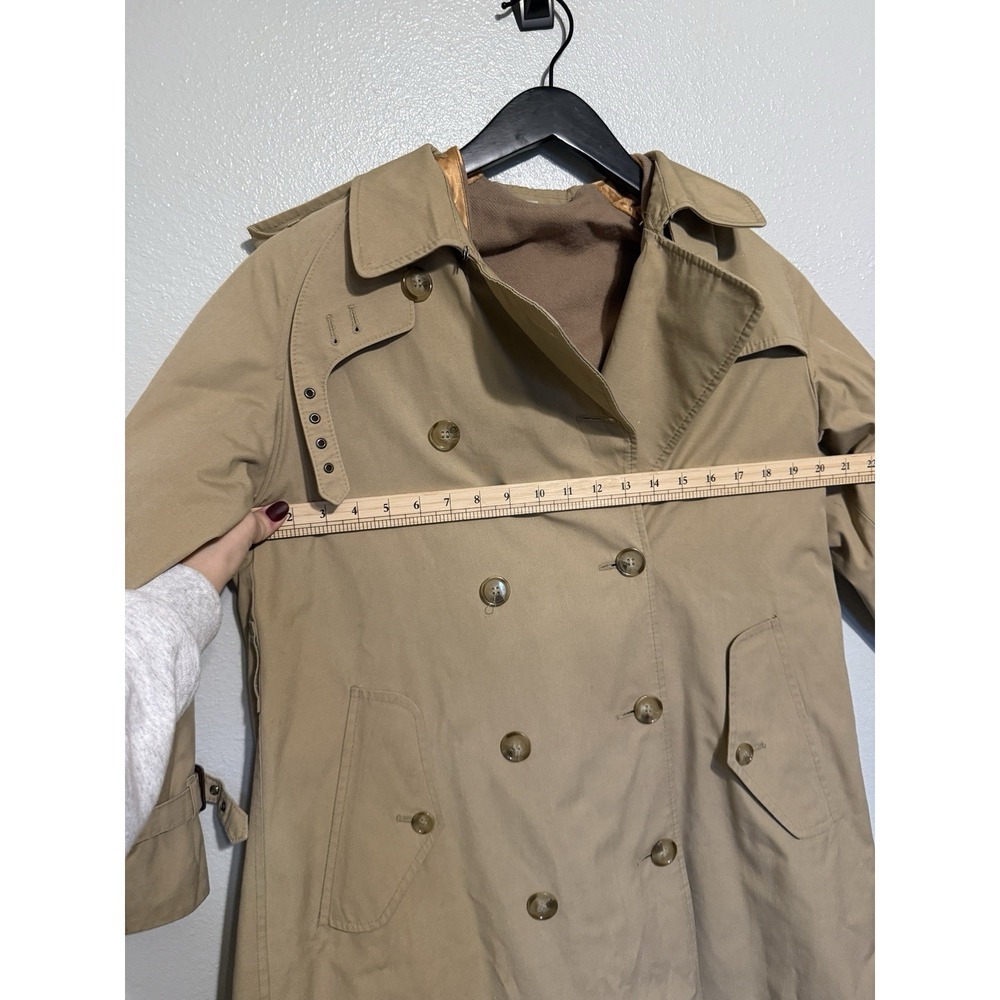Vintage Tan Canvas Trench Coat With Wool Blend Removable Liner Unbranded Size 6 - Picture 8 of 11